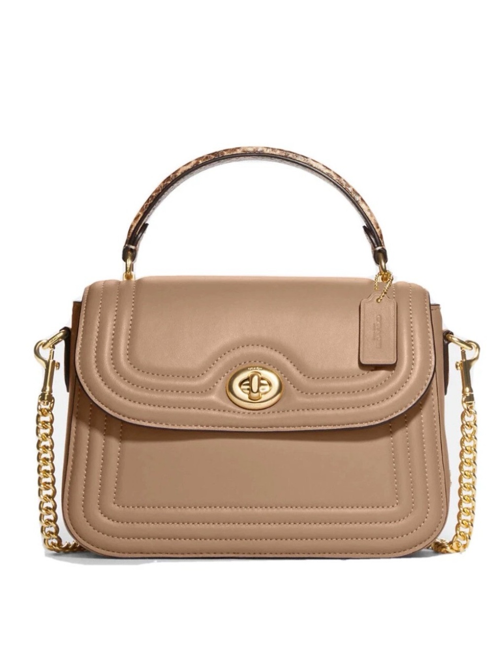 Coach Taupe Leather Satchel with Gold Chain and Turnlock NWOT